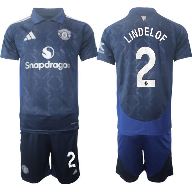 Men 2024-2025 Club Manchester United away blue #2 Soccer Jersey